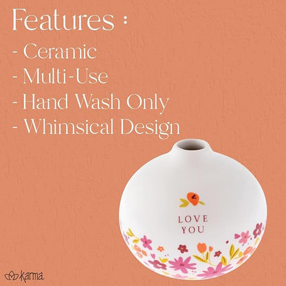 Karma, White Small Bud Ceramic Flower Vases for Rustic Home Decor, Mini Vases for Modern Farmhouse Decor, Living Room, Mantel and Entryway Decor, Oh Happy Day