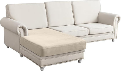 Couch Cover Velvet Chaise Cushion Cover for Sectional Sofas - Elastic L-Shaped Sofa Seat Covers Washable, Slipcover Protector (1-Piece, Ivory)