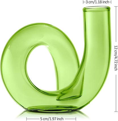 Joeyan Handmade Small Green Glass Flower Vase,Decorative Geometric Glass Bud Vase for Modern Home Centerpieces Living Room Office,4.72" Abstract Vase for Single Flower and Dry Flowers