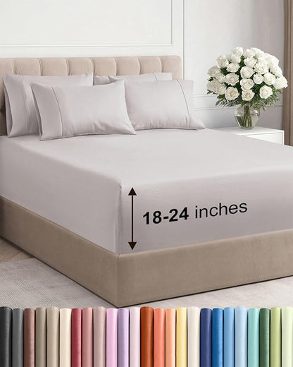 Extra Deep Full Sheet Set - 6 Piece Breathable & Cooling Sheets - Hotel Luxury Bed Sheets Set - Easy & Secure Fit - Soft, Wrinkle Free & Comfy Sheets Set - Light Grey Sheet Set with Extra Deep Pockets