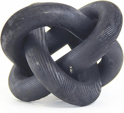 Wood Knot Chain Link Decor - 3 Link Boho Wooden Hand Carved Decorative Wooden Links Knots for Coffee Table Entryway Modern Farmhouse Shelf Decoration (Black)