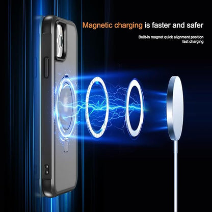 Compatible with iPhone 12 Case & iPhone 12 Pro Case with Invisible Magnetic O-Ring Stand Translucent Phone Cases 6.1" [Compatible with Mag-Safe][Great Grip Feeling], Black