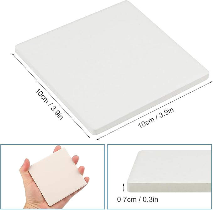 GNIEMCKIN 45 Pieces 4x4 Inch Blank Ceramic Coasters, Unglazed Ceramic Tiles Coasters, Ceramic Tiles with Cork Backing Pads for Painting, DIY Crafts, Mosaics, Square, White.