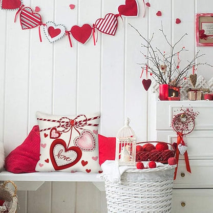 GEEORY Valentine's Day Love You More Hugs and Kisses Throw Pillow Covers 18x18 Inch Set of 4, Red Hearts Stripes Decorative Farmhouse Wedding Cushion Case for Home Decoration G650-18
