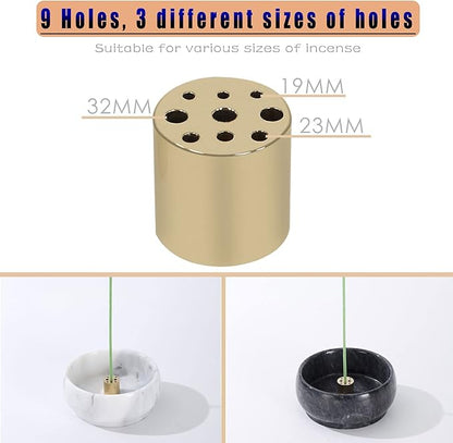 Marble Incense Holder, 9 Hole Burner for Meditation, Natural White & Grey Ash Grabber - Birthday Gift for Mom
