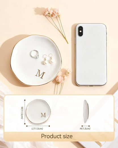 Fmeida Jewelry Tray Ring Dish for Women, Initials Ceramic Jewelry Dish, Personalized Aesthetic Decorative Birthday Valentines Mother's Day Christmas Gifts, 4.5", Rose Gold L