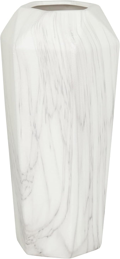 Deco 79 Ceramic Decorative Vase Faux Marble Centerpiece Vase, Flower Vase for Home Decoration 6" x 7" x 14", White