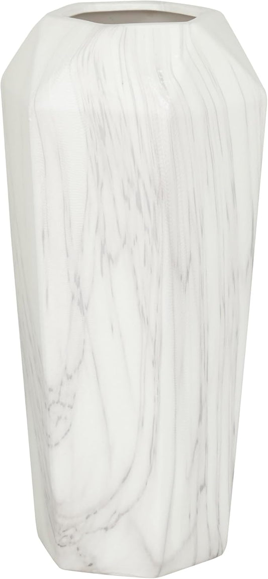 Deco 79 Ceramic Decorative Vase Faux Marble Centerpiece Vase, Flower Vase for Home Decoration 6" x 7" x 14", White