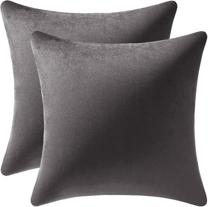 Throw Pillow Covers 22x22 Dark-Grey: 2 Pack Cozy Soft Velvet Square Decorative Pillow Cases for Farmhouse Home Decor