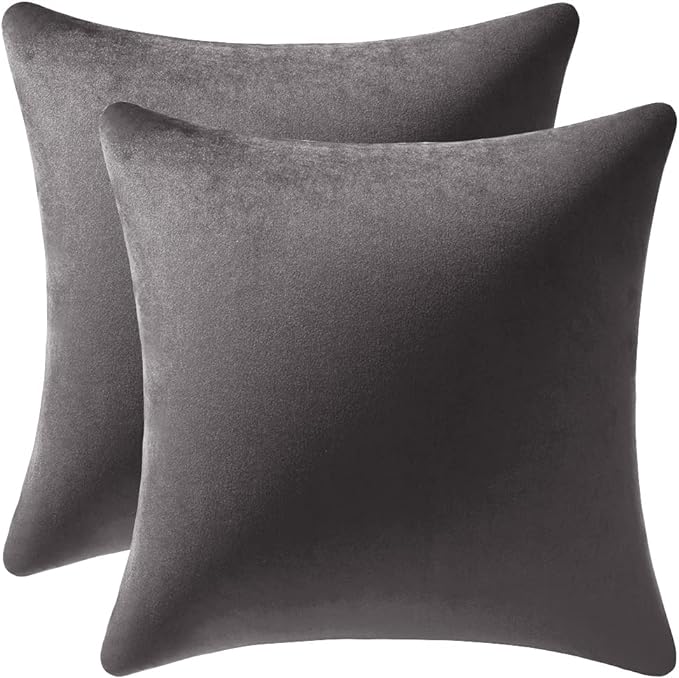 Throw Pillow Covers 24x24 Dark-Grey: 2 Pack Cozy Soft Velvet Square Decorative Pillow Cases for Farmhouse Home Decor