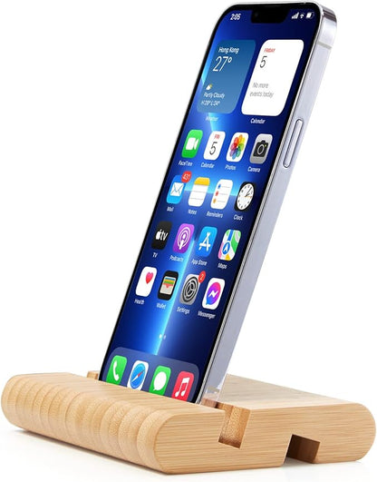 Bamboo Cell Phone Stand Wooden Tablet Stand for Desktop, Wood Cell Phone Holder Desk Tablet Holder Mobile Stand for iPhone iPad Tablets and All Phones (Large Size)