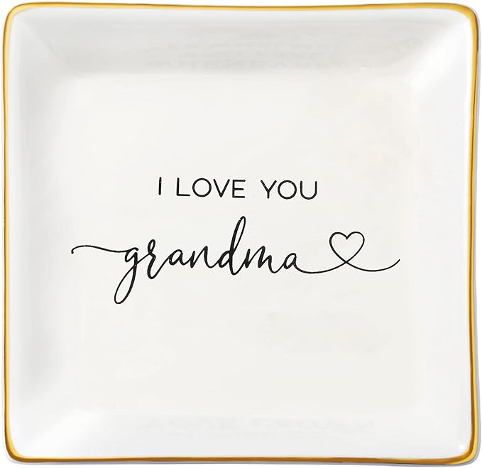 JoycuFF Grandma Gifts, Birthday Mothers Day Gifts for Grandma, Ceramic Trinket Dish Tray Jewelry Ring Earring Organizers Thanksgiving Day Christmas Grandmother Present