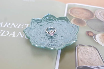 PUDDING CABIN Green Mandala Ring Dish, Birthday Gift for Mom Female Women Friend Girls