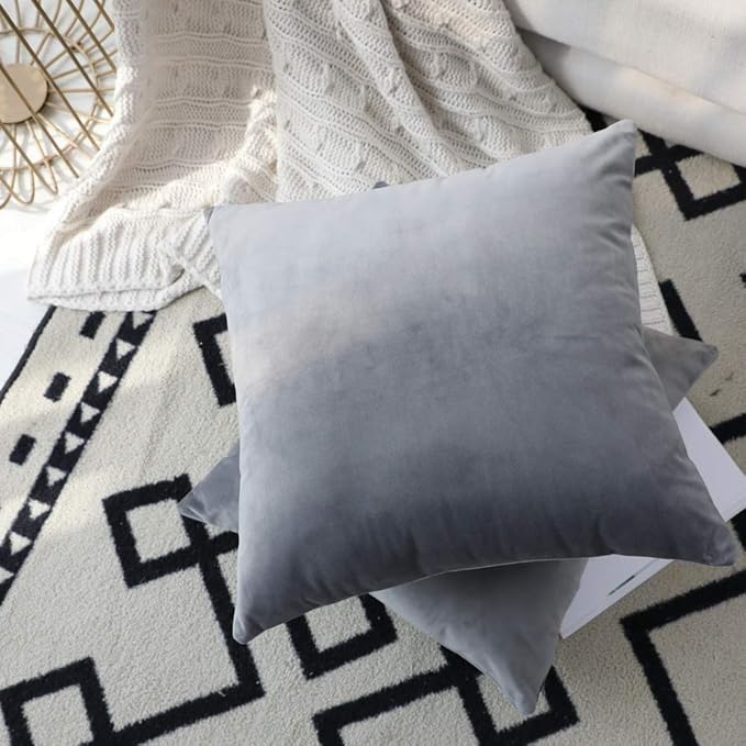 Set of 2 Comfortable Throw Pillow Cover for Bedding, Decorative Accent Cushion Sham Case for Couch Sofa, Soft Solid Velvet with Zipper Hidden - 16"x16", Dolphin Gray