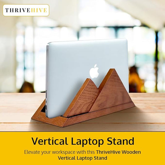 Dual Laptop Holder Vertical Stand 2 Slots Wooden - Light Brown (Oak Color) - Vertical Holder for Desk, MacBook Pro & Air, Desktop Organizer Made of Natural Wood, Adjustable Stand for Notebooks