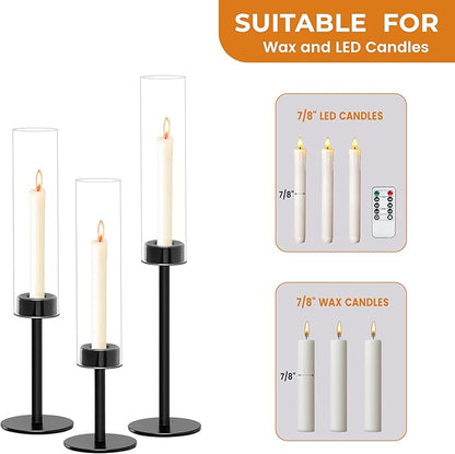 6 Black Candle Holders Set – Modern Candlestick Holders for Dining Room Decor, Candle Stick Holder Set for Weddings, Centerpieces for Tables, Gift for Home Decor, Coffee Table Candle Holder Decor