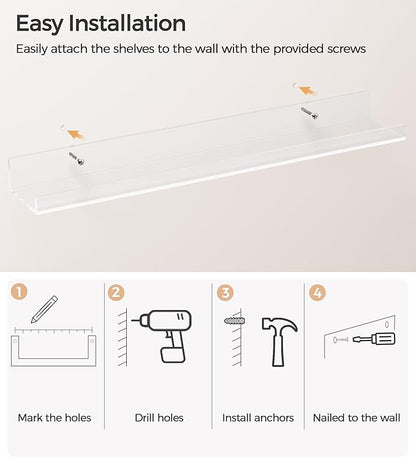 HBlife 24 Inches Floating Shelves Wall Mounted Clear Acrylic Shelves for Figures, Invisible Floating Bookshelf for Kids and Nursery, 8 Pack (5MM Thick)