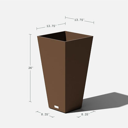 Veradek V-Resin Indoor/Outdoor Taper Planter (Espresso, 26 inch - 2 Pack with 2 Saucer Trays)