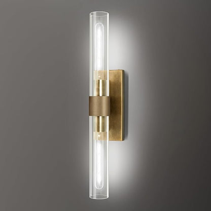 22.8" Knurled Brass Wall Sconces, 2-Light Dimmable Modern Lamp Lighting, Bronze Wall Lighting with Glass, Gold Vanity Light Fixtures Tube Sconce for Bedroom, Living Room, Hallway, Mirror, Kitchen