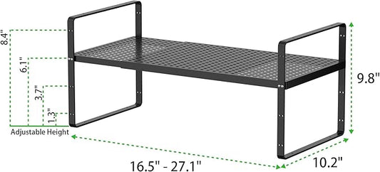 Expandable Cabinet Storage Shelf Stackable Organizer Rack for Kitchen Bathroom Pantry Spice Cupboard Coffee Countertop Home Office Desk Heavy Duty Nonslip Black Large 2 Packs