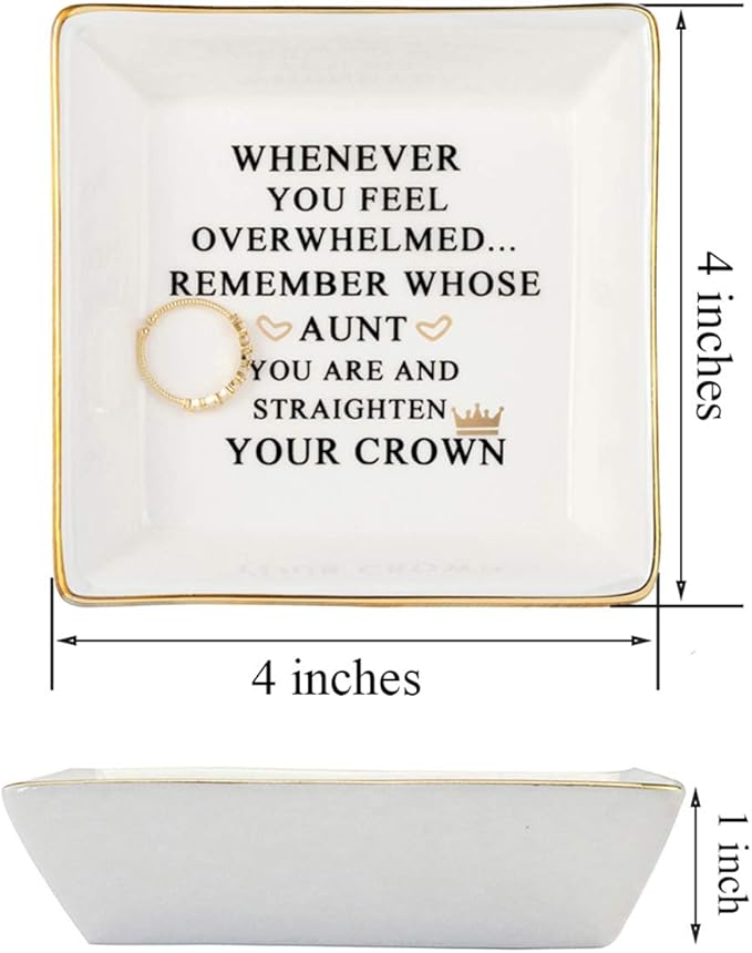JoycuFF Inspirational Aunt Gifts Ring Trinket Dish Jewelry Plate Home Decor-Birthday Gifts for Women Unique