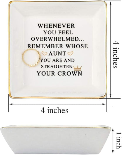 JoycuFF Inspirational Aunt Gifts Ring Trinket Dish Jewelry Plate Home Decor-Birthday Gifts for Women Unique