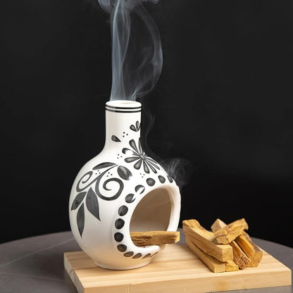 Handcrafted Palo Santo Holder Ceramic Incense Burner - Compact Size for Meditation Space - Burn Palo Santo Sticks and Cones Safely - Sage Aromatherapy Decor