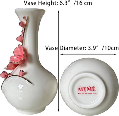 MTME Porcelain vase with Flowers, Plum Blossom, Memorabilia, Wedding Gifts, Aesthetic Sculpture Home décor (Red)