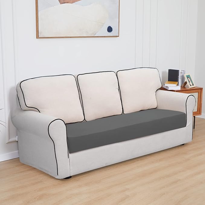Easy-Going 100% Waterproof Oversized Sofa Seat Cushion Slipcovers Couch Cushion Cover Stretch Furniture Protector for Kids, Pets (Oversized Sofa Cushion, Gray)