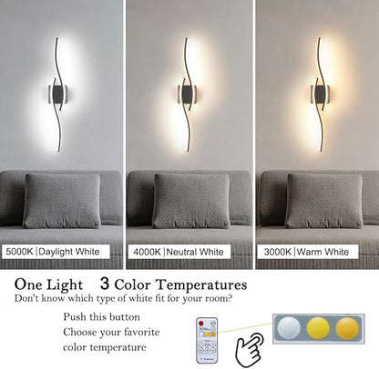 Modern Hardwired Wall Sconce Set of 2, LED Black Wall Light with Remote Control, RC Dimmable LED Wall Light Indoor, Wall Decor for Hallway Bedroom Living Room TV Wall, 27.5 in, Timer, Memory