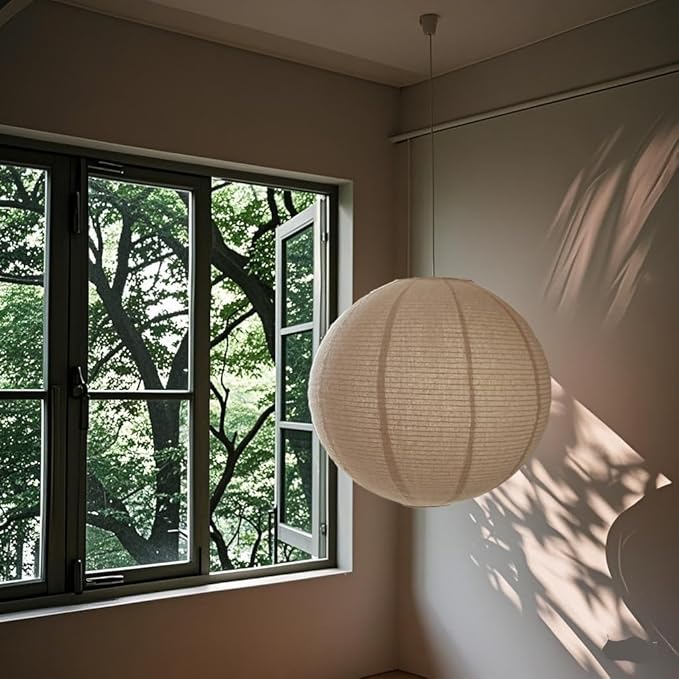Large Hanging Lamp shade 20INCH Round Linen Pendant Lamp shade Can replace paper lanterns Hanging Lantern Handmade Minimalist Decorations Suitable for Living room, Hallway Bedroom, and kitchen