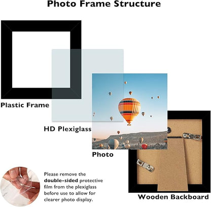 4x4 Picture Frame Set of 2 Black for Wall Hanging or Tabletop, Wall Mounting Horizontally or Vertically, 4 x 4 Square Wall Gallery Poster Photo Frame with Shatter Resistant Plexiglass, 2 Pack, Black