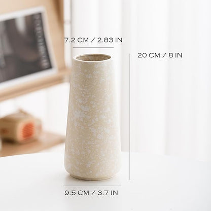 Beige Vase - 8" White Textured Vase, Pampas vase, Boho Rustic Vases for Home Decor, Farmhouse Decor, Minimalist Cream Modern Flower vases for Centerpieces, Living Room, Bedroom