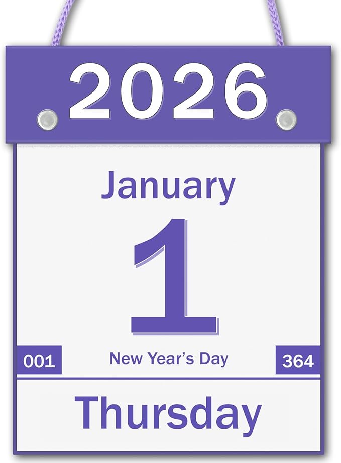 2026 Daily Wall Calendar, Page per Day with Large Print Dates, 365 Day Tear off Wall Calendar for Seniors Gift Home Office School Dorms, 8.5" x 6", Tear Away Calendars with Hanging String, Purple