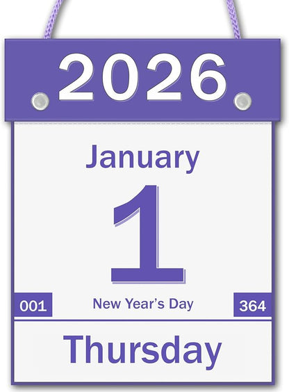 2026 Daily Wall Calendar, Page per Day with Large Print Dates, 365 Day Tear off Wall Calendar for Seniors Gift Home Office School Dorms, 8.5" x 6", Tear Away Calendars with Hanging String, Purple