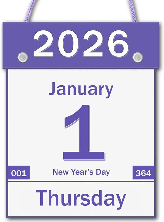 2026 Daily Wall Calendar, Page per Day with Large Print Dates, 365 Day Tear off Wall Calendar for Seniors Gift Home Office School Dorms, 8.5" x 6", Tear Away Calendars with Hanging String, Purple