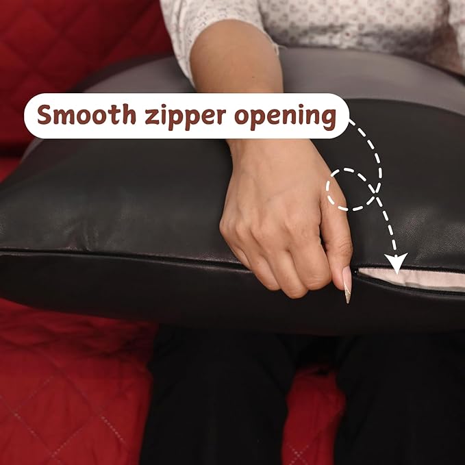 Lambskin Leather Pillow Cover - Sofa Cushion Case - Decorative Throw Covers for Living Room & Bedroom, 18x18 Inches - Black and Grey Plain Pack of 1