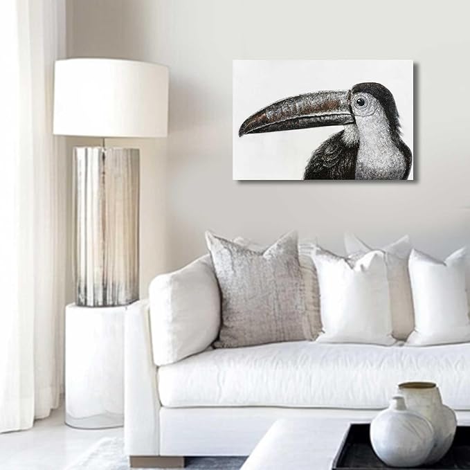 Bird Painting Black and White Wall Art Animal Wall Prints Small Canvas Framed Artwork for Office Bedroom Kitchen 12x16 Inch