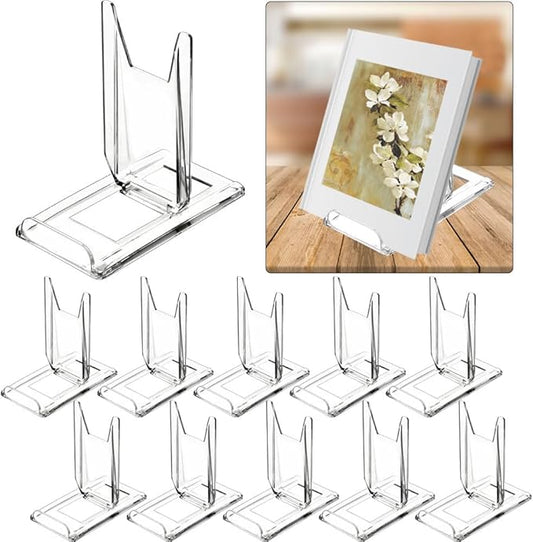 10 Pack Acrylic Book Stand for Display Adjustable Clear Display Holder Easel Collector Stand for Home Office Back to School Comic Album CD Magazine Postcard Artworks (4.2 x 4.3 x 2.35 Inch)