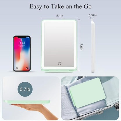 FUNTOUCH Rechargeable Travel Makeup Mirror with Lights, Portable 72 Led Lighted Makeup Mirror, 3 Color Lighting, Dimmable Touch Screen, Type C, Tabletop LED Folding Cosmetic Vanity Mirror