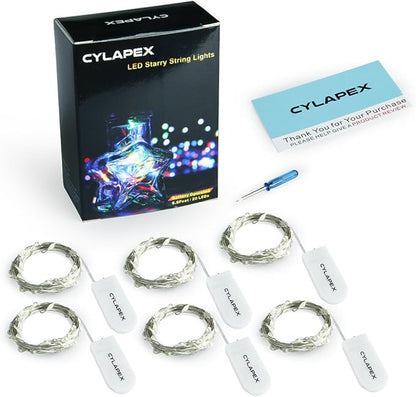 CYLAPEX 6 Pack Multicolor Fairy Lights String Battery Operated Fairy Lights Firefly Lights LED Starry String Lights 7ft 20 LEDs Silvery Copper Wire for Christmas DIY Decoration Costume Wedding Party