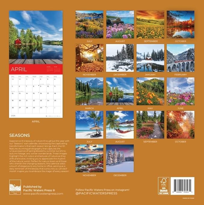 2026 Seasons Wall Calendar | 12" x 24" Open | Giftable Nature Calendar 2026 | Thick & Sturdy Paper for Organizing & Planning | Pacific Waters Press (Seasons)