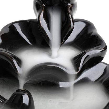 Waterfall Incense Burner, Lotus Backflow Incense Holder Ceramic Censer Cones Sticks Porcelain Holder with 10 Free Mixed Aromatherapy Cones