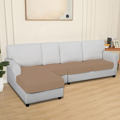 Easy-Going 100% Waterproof 4 Pieces Couch Cushion Covers for Sectional Sofa Left/Right L Shape Chaise Lounge Sofa Seat slipcover Anti-Slip Sofa Cover (3 Seater + 1 Chaise, Camel