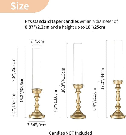 NUPTIO Gold Candlestick Holders Bulk: Set of 6 Tall Hurricane Glass Taper Candleholders - Vintage Candles Stick Stand for Wedding Bridal Shower Birthday Party Centerpiece Decor