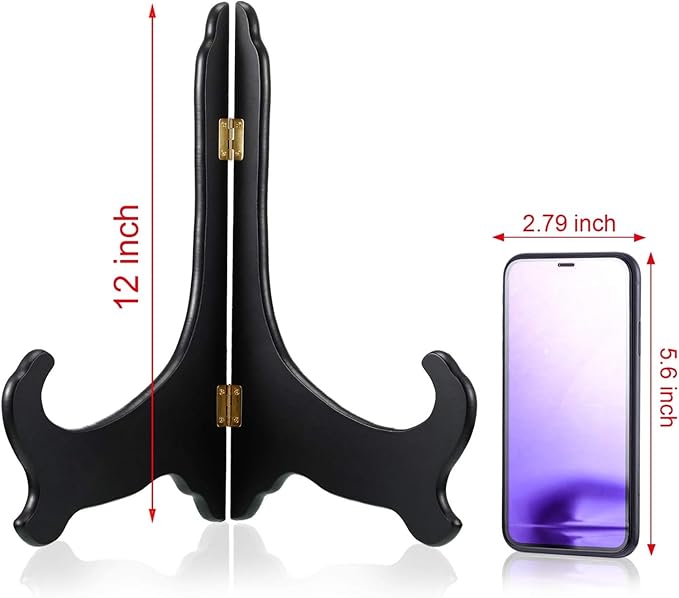Tatuo 4 Packs Wooden Easel Plate Holder Plate Stands for Display Picture Frame Stand Easels Tabletop Art Decorative Book Dish Holder(12 Inches)