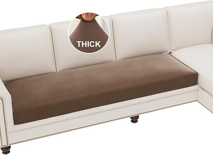 H.VERSAILTEX Fleece Couch Cushion Covers Stretch Couch Covers for 3 Cushion Couch Sofa Thick and Soft Couch Covers Washable (3 Seater Cushion Cover, Camel)