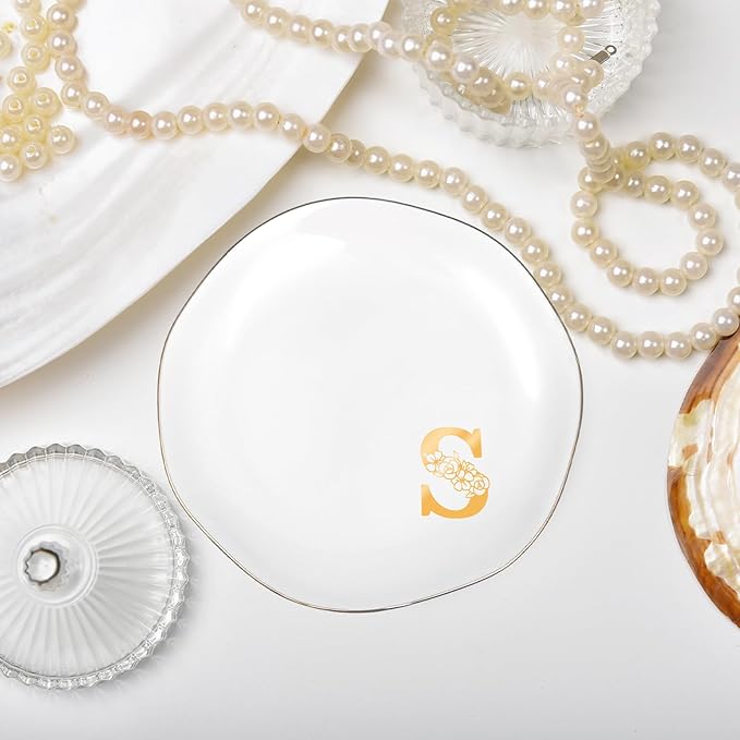 Initials Ring Dish Jewery Tray with Personalized S Monogrammed, Decorative Trinket Dish for Rings Earrings Necklaces Bracelet Watch Keys, Women Wife Friend Birthday Wedding Christmas Gifts