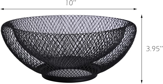 IBWell Metal Wire Woven Fruit Storage Bowl Basket for Kitchen, Large Black Mesh Fruit Stand, for Apple, Pineapple, Banana, Orange, Lemon, Pear, Strawberry, Watermelon (Black, Small)