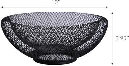 IBWell Metal Wire Woven Fruit Storage Bowl Basket for Kitchen, Large Black Mesh Fruit Stand, for Apple, Pineapple, Banana, Orange, Lemon, Pear, Strawberry, Watermelon (Black, Small)